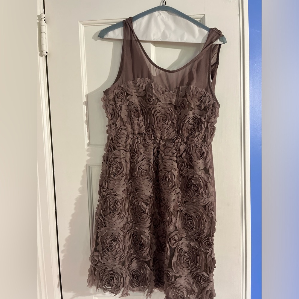 Ya Los Angeles Brown Rose Textured Mini Dress